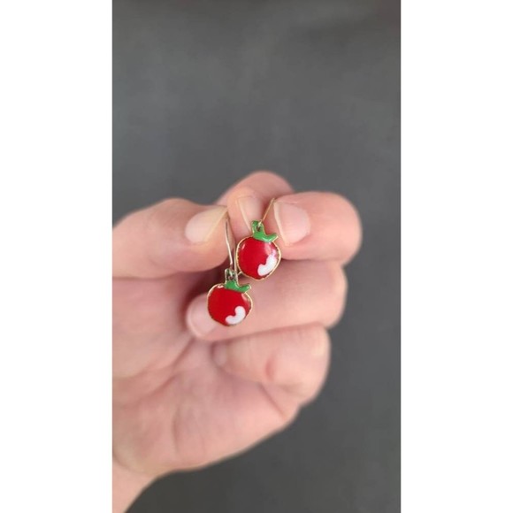 Enamel Apple Dangling Earrings - Picture 3 of 10